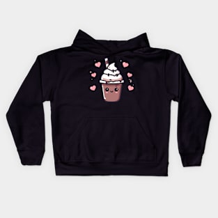 Kawaii Chocolate Ice Cream Milkshake with Hearts | Design for Kawaii Food Lovers Kids Hoodie